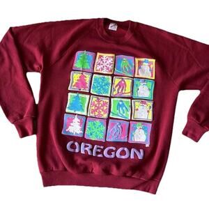 Jerzees Vintage Crewneck Sweatshirt Unisex XL Snow Ski Neon oregon Pullover USA